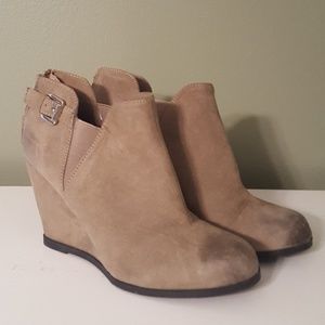 Maurcies Taupe Wedge Booties